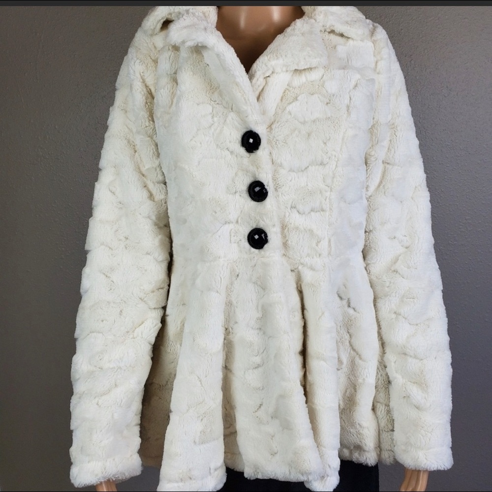 White faux fur coat